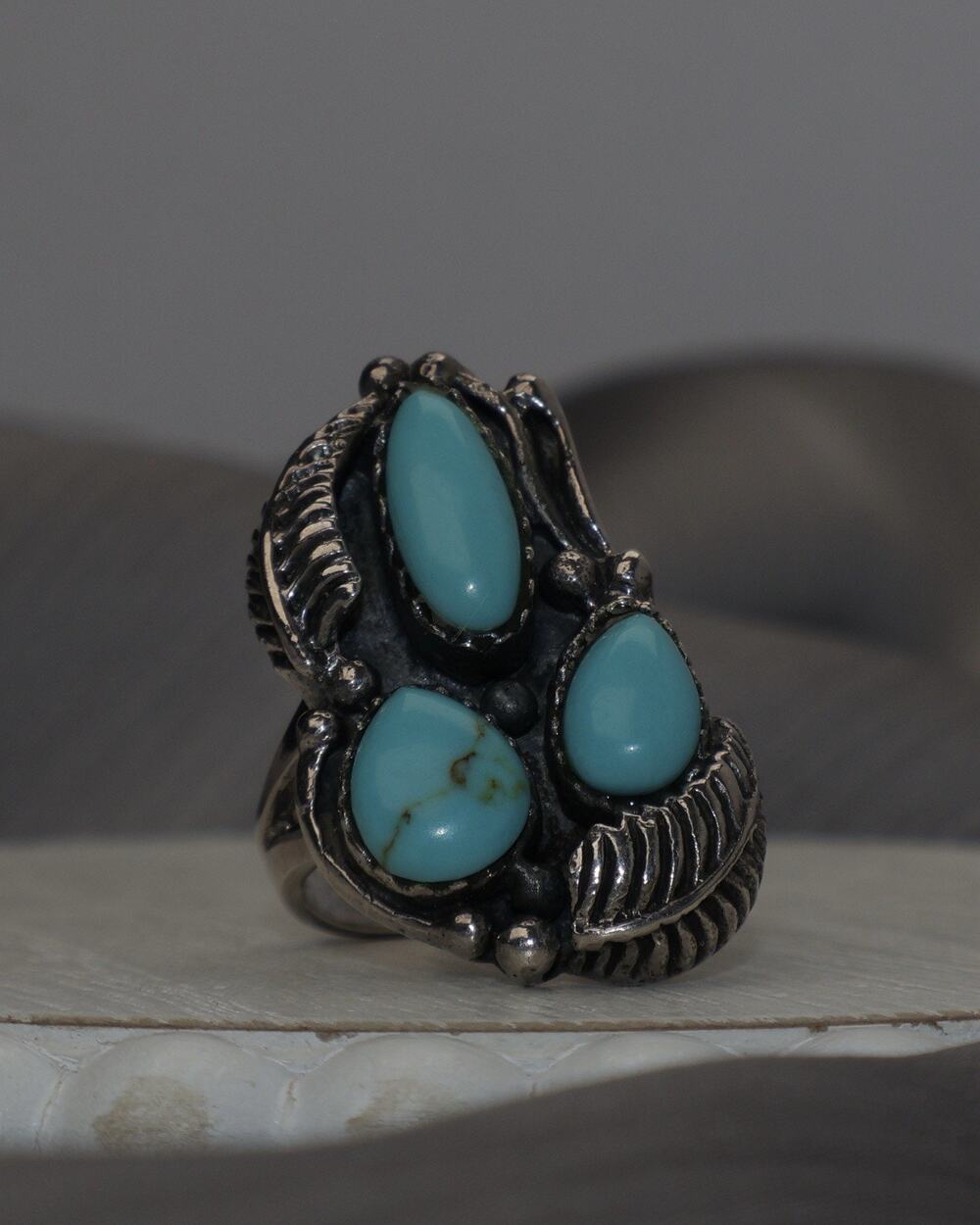 Vintage Navajo Sterling Silver Turquoise Ring 14.1G / Sz 7
